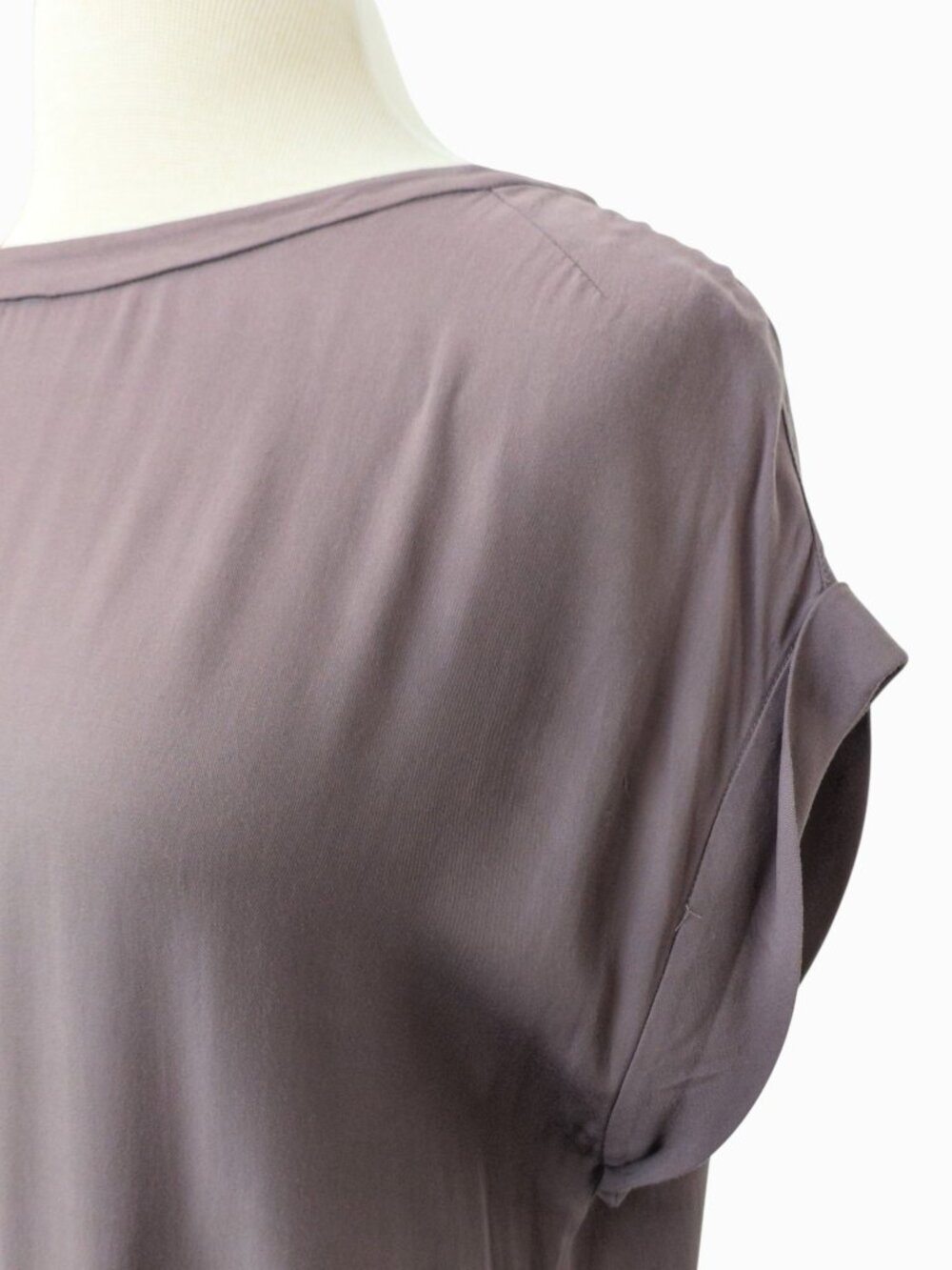 Theory Draped Rayon Top Sz S, Taupe-Mauve, Extended Shoulder Blouse - Picture 4 of 14